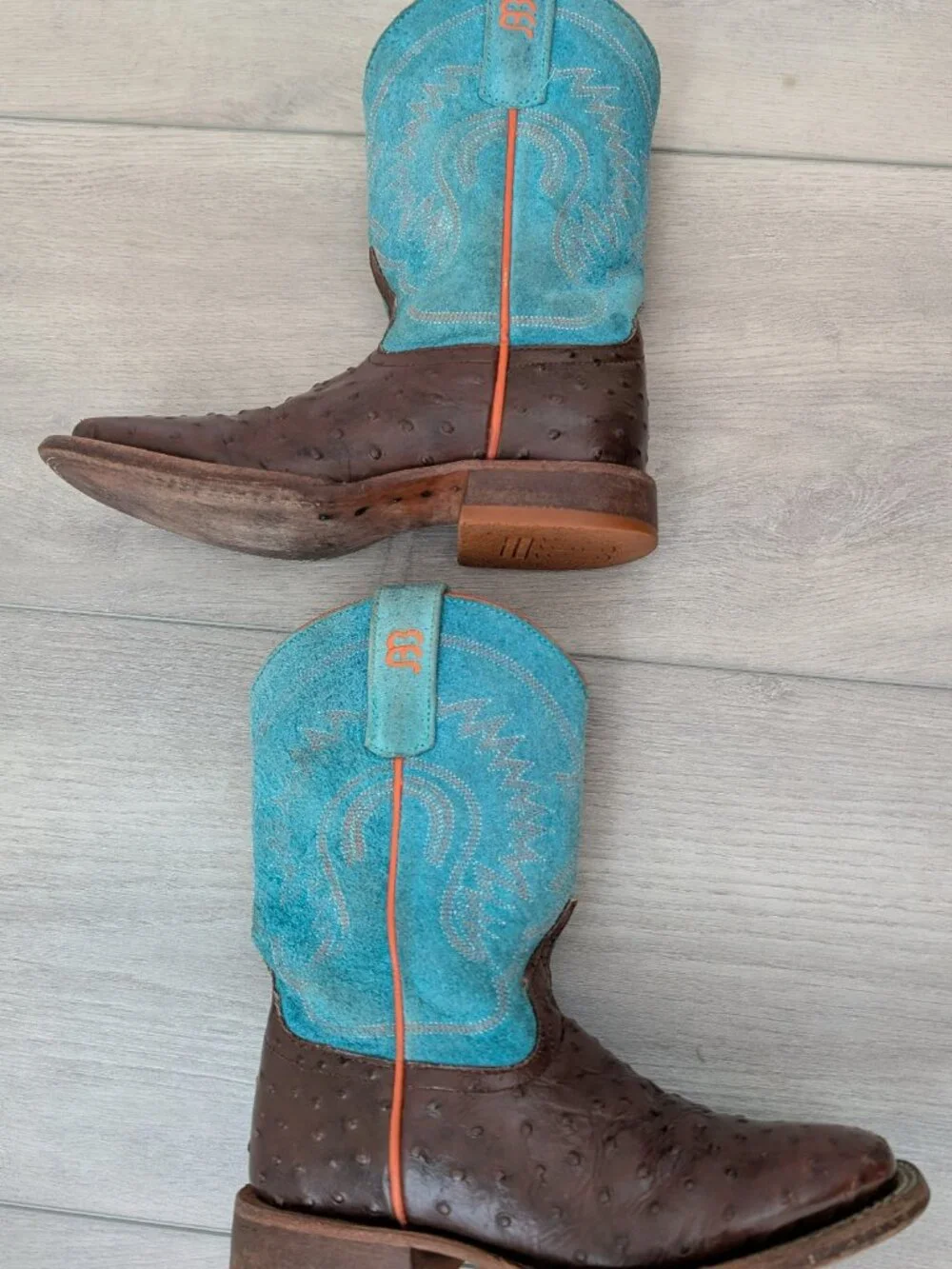 ANDERSON BEAN Kids Chocolate Ostrich Cowboy Boots Turquoise Shaft Size 1 AKB7083